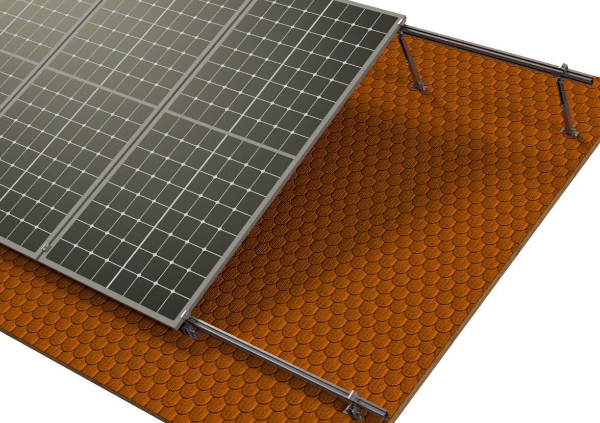 Комплект креплений B2.SOLAR с изменяемым углом наклона 30-60° на 10 ФЭМ с габаритами 2278х1134х30 мм в портретной ориентации для плоской кровли