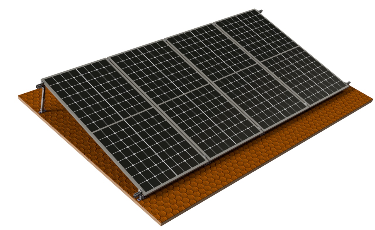 Комплект креплений B2.SOLAR с изменяемым углом наклона 15-30° на 10 ФЭМ с габаритами 2278х1134х30 мм в портретной ориентации для плоской кровли